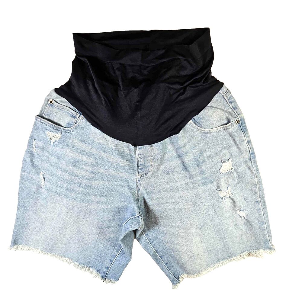 Sonoma Maternity Bermuda Jean Shorts Size 18 Light Wash Distressed Stretch Panel